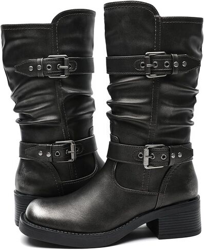 GLOBALWIN مكتنزة منتصف العجل موضة متأنق دراجة نارية السائق العسكرية نمط أحذية قتالية للنساء كعب منخفض in Kuwait