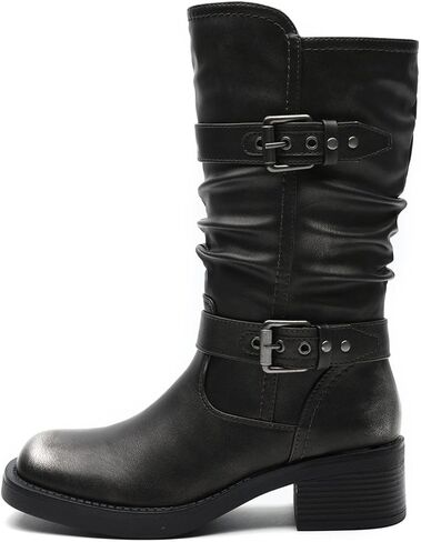 GLOBALWIN مكتنزة منتصف العجل موضة متأنق دراجة نارية السائق العسكرية نمط أحذية قتالية للنساء كعب منخفض in Kuwait