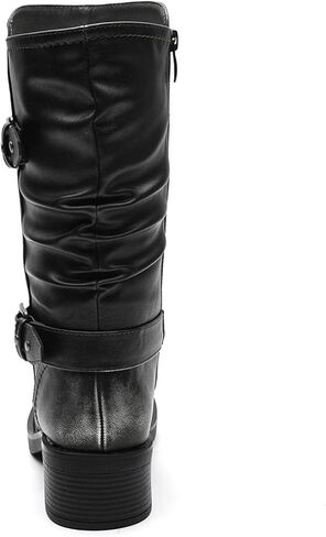 GLOBALWIN مكتنزة منتصف العجل موضة متأنق دراجة نارية السائق العسكرية نمط أحذية قتالية للنساء كعب منخفض in Kuwait