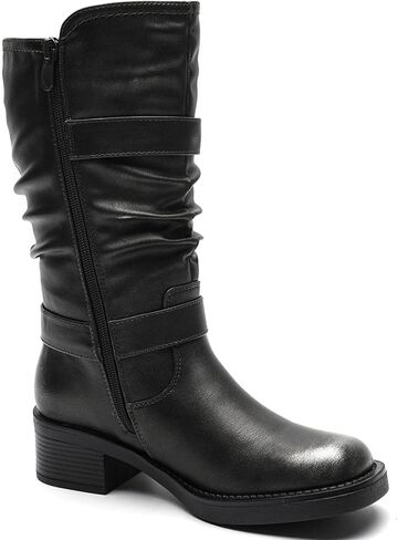 GLOBALWIN مكتنزة منتصف العجل موضة متأنق دراجة نارية السائق العسكرية نمط أحذية قتالية للنساء كعب منخفض in Kuwait