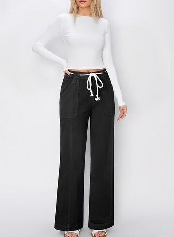 Astylish Jeans for Women Wide Leg Drawstring High Waisted Stretchy Straight Leg Jean Trendy 2025 Denim Pants in Saudi Arabia