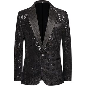 Men's Embroidered Sequin Floral Pattern Blazer Jacket with Rhinestone Notched Collar for Wedding Party Prom in Kuwait