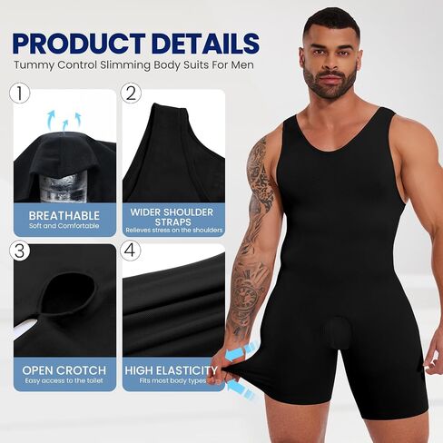 Mens Full Body Shaper Slimming Compression Bodysuit Shapewear Large in Saudi Arabia