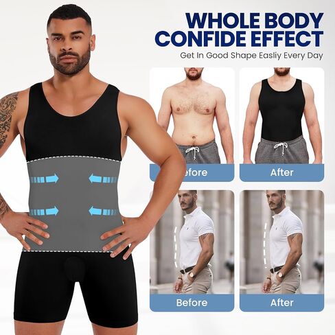 Mens Full Body Shaper Slimming Compression Bodysuit Shapewear Large in Saudi Arabia