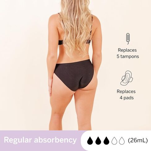 Pixie Period Underwear for Women, Teens & Plus Size – Leakproof Bikini with BloatFit™ Technology, Soft & Breathable with Cotton Gusset, Absorbs Up to 5 Tampons - Size XS Black in Kuwait