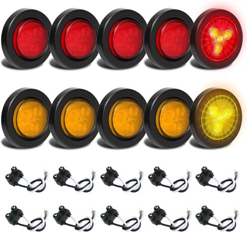 10pcs 2 بوصة مستديرة LED مصابيح علامة - مصابيح LED الجانبية مع قابس الشق ، IP67 مصابيح التخليص المقاومة للماء لـ Truck Camper RV ، Flush Mount ، [DOT Addressed] ، 12V ، (5 Red + 5 Amber) in Saudi Arabia