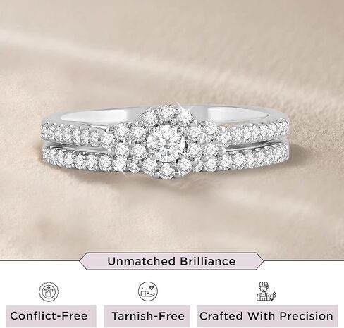 jewellili 925 sterling silver diamond خاتم للنساء | 0.50 CTW Round Bridal Set خواتم خطوبة الزفاف | H Color I1 Clarity | خاتم الماس المزروع في المختبر | حجم 6،7 و 8 in Saudi Arabia