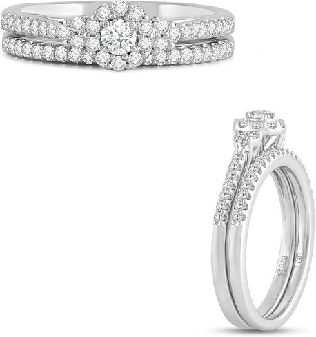 jewellili 925 sterling silver diamond خاتم للنساء | 0.50 CTW Round Bridal Set خواتم خطوبة الزفاف | H Color I1 Clarity | خاتم الماس المزروع في المختبر | حجم 6،7 و 8 in Saudi Arabia