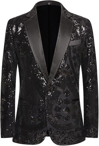 Men's Embroidered Sequin Floral Pattern Blazer Jacket with Rhinestone Notched Collar for Wedding Party Prom in Kuwait
