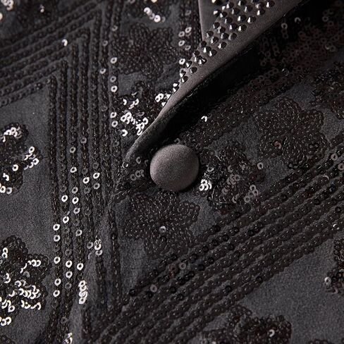 Men's Embroidered Sequin Floral Pattern Blazer Jacket with Rhinestone Notched Collar for Wedding Party Prom in Kuwait
