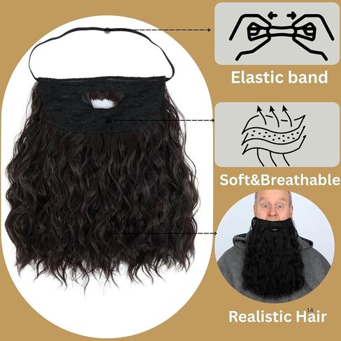 Twayfel Long Wavy Curly Big Make Matach Leard مع شريط مرن للمعالج ، Old Man Cosplay ، حفلة عيد الهالوين in Kuwait
