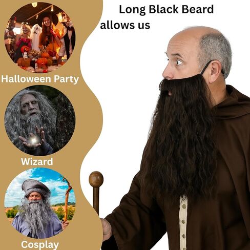 Twayfel Long Wavy Curly Big Make Matach Leard مع شريط مرن للمعالج ، Old Man Cosplay ، حفلة عيد الهالوين in Kuwait
