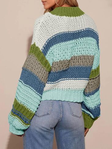 Saodimallsu Womens Striped Chunky Cardigan Sweaters Button Up Fall Trendy Color Block Long Sleeve Knit Sweater Coats in Saudi Arabia