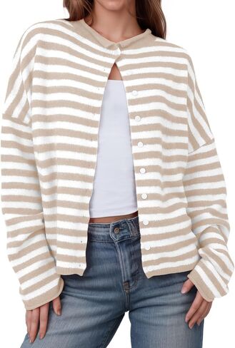 Saodimallsu Womens Striped Cardigan Casual Long Sleeve Open Front Button Down Loose Knit Lightweight Fall Sweaters in Saudi Arabia
