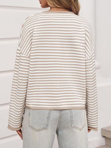 Saodimallsu Womens Striped Cardigan Casual Long Sleeve Open Front Button Down Loose Knit Lightweight Fall Sweaters in Saudi Arabia