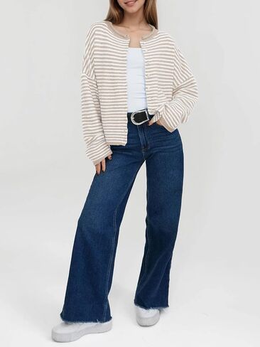 Saodimallsu Womens Striped Cardigan Casual Long Sleeve Open Front Button Down Loose Knit Lightweight Fall Sweaters in Saudi Arabia
