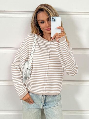 Saodimallsu Womens Striped Cardigan Casual Long Sleeve Open Front Button Down Loose Knit Lightweight Fall Sweaters in Saudi Arabia