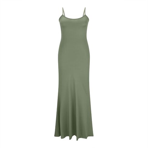 Womens Spaghetti Strap Maxi Dress Sleeveless Summer Bodycon Solid Color Slip Dress Casual Elegant Vacation Outfits in Saudi Arabia