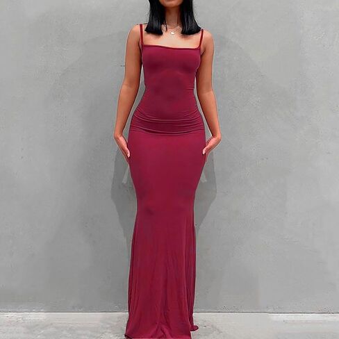 حزام السباغيتي للسيدات Maxi Dressless Summer Bodycon Solid Color Slip Dis Dress in Kuwait