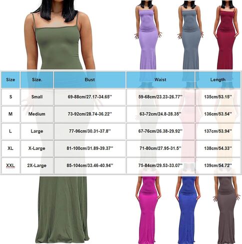 Womens Spaghetti Strap Maxi Dress Sleeveless Summer Bodycon Solid Color Slip Dress Casual Elegant Vacation Outfits in Saudi Arabia