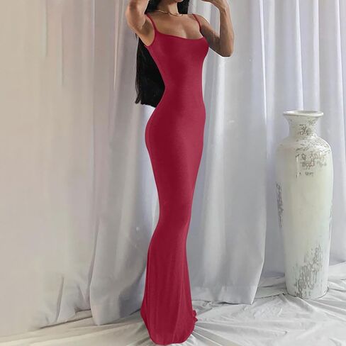 حزام السباغيتي للسيدات Maxi Dressless Summer Bodycon Solid Color Slip Dis Dress in Kuwait