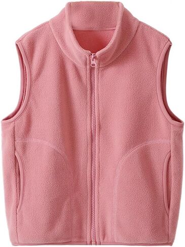 Kids Polar Fleece Vest Jacket Full-Zip Warm Sleeveless Lightweight Outwear 3-12Years in Kuwait