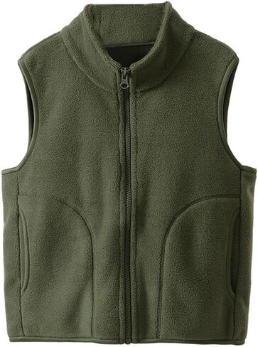 الأطفال الصوف القطبي السترة كاملة زيب دافئة بلا أكمام ملابس خفيفة الوزن 3-12 سنة in Kuwait