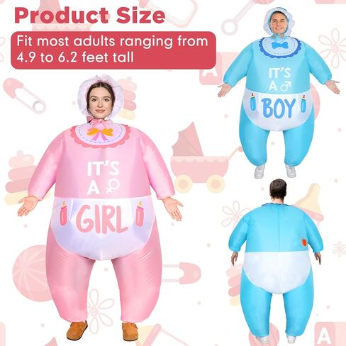 2 Pcs Inflatable Baby Costume for Adults Blow up Gender Reveal Baby Costume Suit for shower party Halloween Cosplay(Cute) in Saudi Arabia