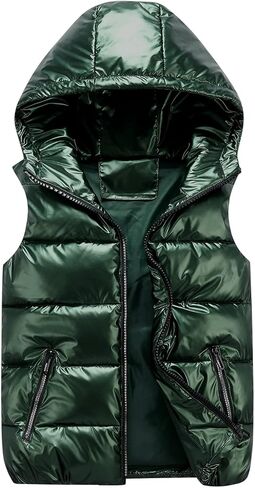 Happy Cherry Boys Shiny Quilted Vest, Teens Hooded Vest Zipper Sleeveless Jacket in Saudi Arabia