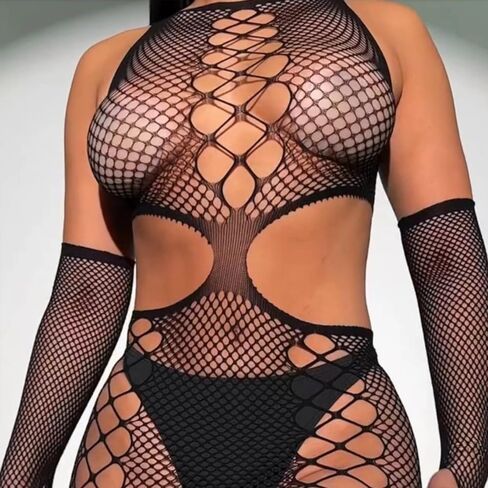 Fishnet Mesh Bodystockings Sexy Lingerie for Women Sexy See Through bodysuit Stockings Black in Kuwait