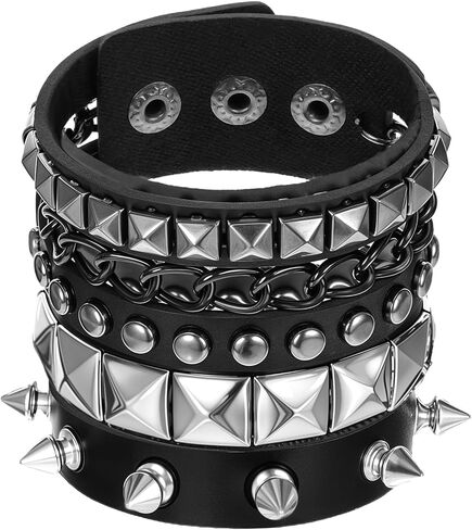 3 PCS Punk Rock Studded Bracelets ، Spiked Sudded Bracelet Cuff 80s Emo Goth Jewelry Accessories Wristband قابل للتعديل in Kuwait