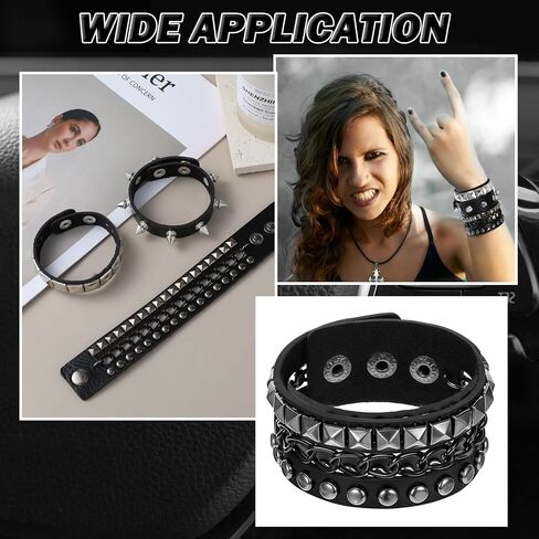 3 PCS Punk Rock Studded Bracelets ، Spiked Sudded Bracelet Cuff 80s Emo Goth Jewelry Accessories Wristband قابل للتعديل in Kuwait
