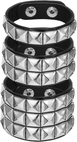 3 PCS Punk Rock Studded Bracelets ، Spiked Sudded Bracelet Cuff 80s Emo Goth Jewelry Accessories Wristband قابل للتعديل in Kuwait