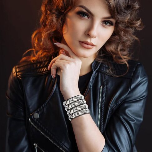 3 PCS Punk Rock Studded Bracelets ، Spiked Sudded Bracelet Cuff 80s Emo Goth Jewelry Accessories Wristband قابل للتعديل in Kuwait