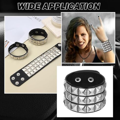 3 PCS Punk Rock Studded Bracelets ، Spiked Sudded Bracelet Cuff 80s Emo Goth Jewelry Accessories Wristband قابل للتعديل in Kuwait
