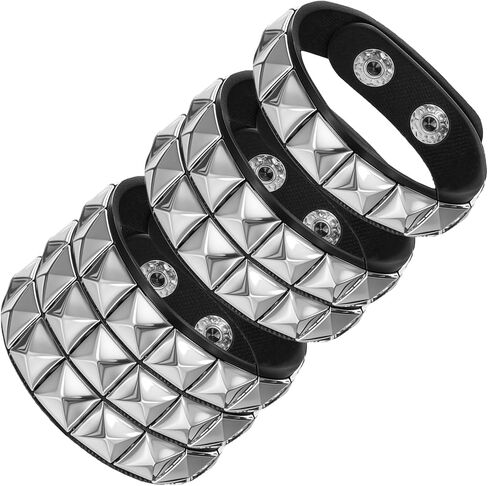 3 PCS Punk Rock Studded Bracelets ، Spiked Sudded Bracelet Cuff 80s Emo Goth Jewelry Accessories Wristband قابل للتعديل in Kuwait