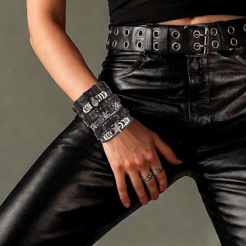 3 PCS Punk Rock Studded Bracelets Set, Spiked Studded Bracelet Cuff 80s Emo Goth Jewelry Accessories Wristband Adjustable in Saudi Arabia