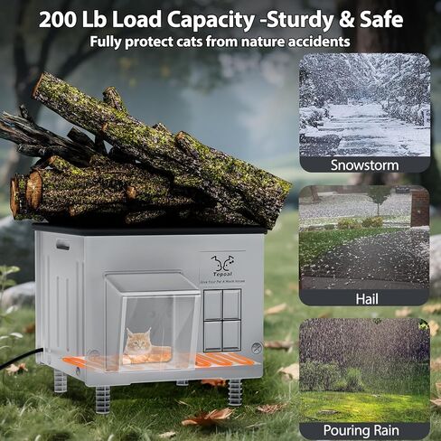 Indestructible Heated Cat House for Outdoor Cats in Winter, 100% Waterproof & Weatherproof Heated Cat House for Outside, Fully Insulated Feral Cat Shelter for Outdoor Barn Strays, 16 x 12 x 13 in in Kuwait