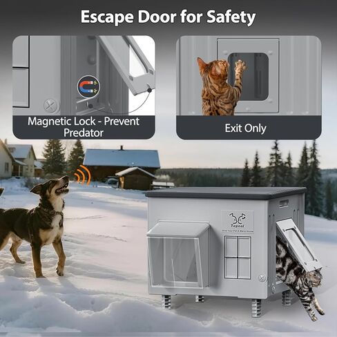 Indestructible Heated Cat House for Outdoor Cats in Winter, 100% Waterproof & Weatherproof Heated Cat House for Outside, Fully Insulated Feral Cat Shelter for Outdoor Barn Strays, 16 x 12 x 13 in in Kuwait