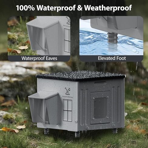 Indestructible Heated Cat House for Outdoor Cats in Winter, 100% Waterproof & Weatherproof Heated Cat House for Outside, Fully Insulated Feral Cat Shelter for Outdoor Barn Strays, 16 x 12 x 13 in in Kuwait