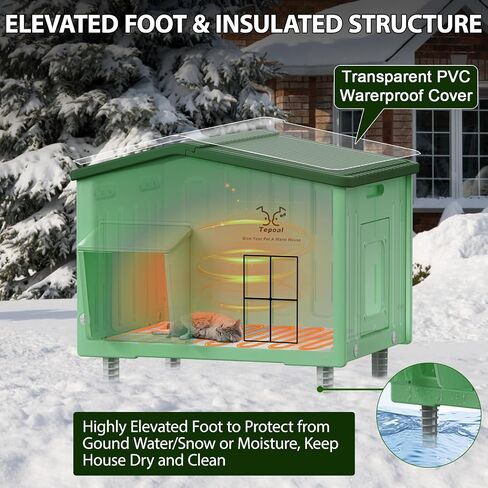 Indestructible Heated Cat House for Outdoor Cats in Winter, 100% Waterproof & Weatherproof Heated Cat House for Outside, Fully Insulated Feral Cat Shelter for Outdoor Barn Strays, 16 x 12 x 13 in in Saudi Arabia