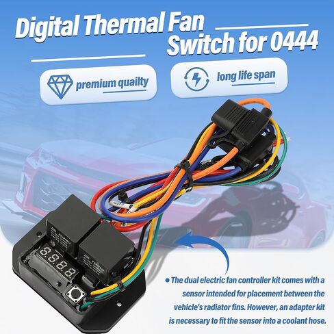 Digital Thermatic Fan Switch Kits DC-0444, 12V and 24V Adjustable Temperature Range Dual Radiator Fan Kit, 104ºF-230ºF Electric Thermatic Fan Controller Switch Kit Replace 0444 in Saudi Arabia