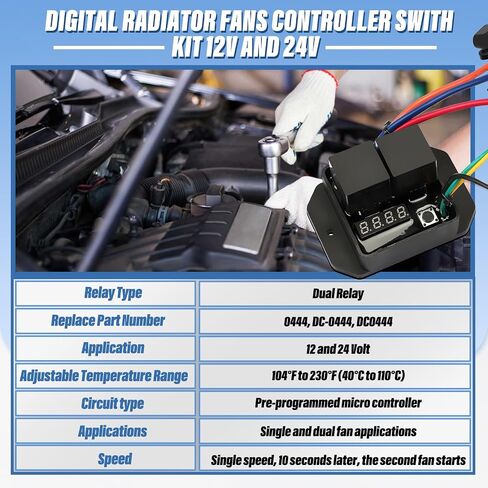 Digital Thermatic Fan Switch Kits DC-0444, 12V and 24V Adjustable Temperature Range Dual Radiator Fan Kit, 104ºF-230ºF Electric Thermatic Fan Controller Switch Kit Replace 0444 in Saudi Arabia