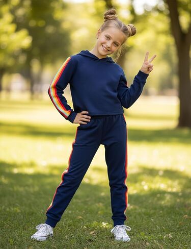 ملابس ملابس الفتيات للفتيات النشطات الأكمام الطويلة قوس قزح شريط بلوزات ومسنسات من قطعتين 2 قطعة in Kuwait