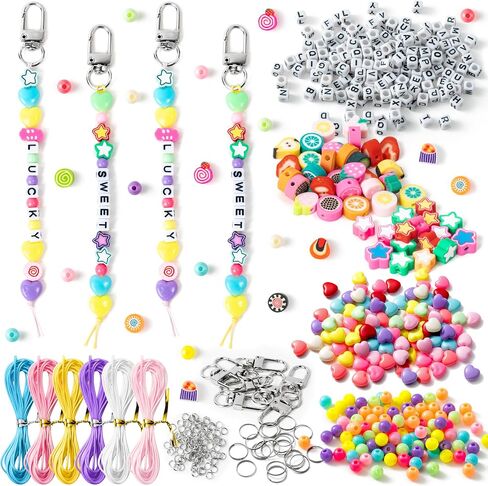 مجموعة Watinc Diy Macaron Bead Keychain Kit - 696pcs bag bag charms cute beads bracelet neckleace make kits kits ، strifts strieds for excedities escorse party gift form in Saudi Arabia