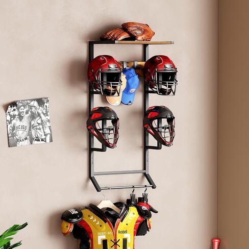 HOOBRO Motorcycle Helmet Rack Wall Mount, Helmet Holder with Hanging Rod, Storage Display Rack with 2 Glove Clamps and 4 Hooks, for Motorcycle Gear and Accessories, Rustic Brown and Black BF02TK01 in Saudi Arabia