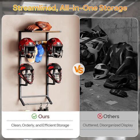 HOOBRO Motorcycle Helmet Rack Wall Mount, Helmet Holder with Hanging Rod, Storage Display Rack with 2 Glove Clamps and 4 Hooks, for Motorcycle Gear and Accessories, Rustic Brown and Black BF02TK01 in Saudi Arabia