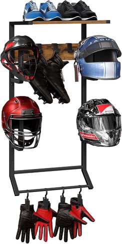 HOOBRO Motorcycle Helmet Rack Wall Mount, Helmet Holder with Hanging Rod, Storage Display Rack with 2 Glove Clamps and 4 Hooks, for Motorcycle Gear and Accessories, Rustic Brown and Black BF02TK01 in Saudi Arabia