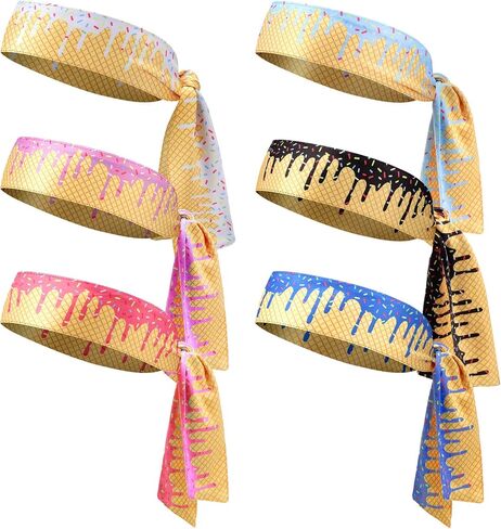 6 Pcs Baseball Ice Cream Drip Headband Adjustable Tie Hairband Ice Cream Drip Baseball Stuff Moisture Wicking Workout Breathable Soft Elastic Sweatband for Women Men Sports Basketball Tennis Running in Saudi Arabia