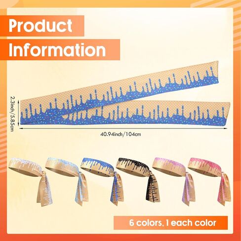 6 Pcs Baseball Ice Cream Drip Headband Adjustable Tie Hairband Ice Cream Drip Baseball Stuff Moisture Wicking Workout Breathable Soft Elastic Sweatband for Women Men Sports Basketball Tennis Running in Saudi Arabia